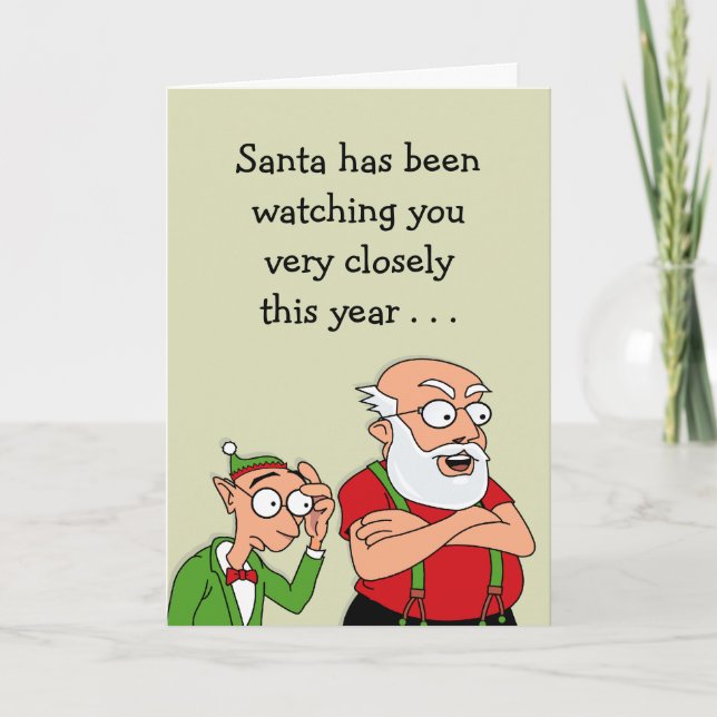 Cartes Pour Fêtes Annuelles Père Noël regarde (Devant)