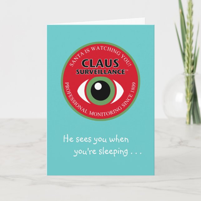 Cartes Pour Fêtes Annuelles Père Noël regarde Noël (Devant)