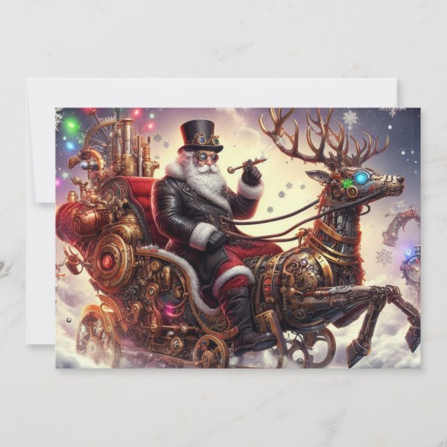 Cartes Pour Fêtes Annuelles Père Noël/Reindeer steampunk Noël/hiver (Devant)