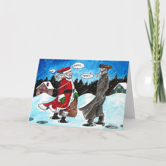 Cartes Pour Fêtes Annuelles Père Noël rencontre le juif hassidique (Devant)