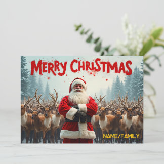 Cartes Pour Fêtes Annuelles Père Noël & Renne Classique