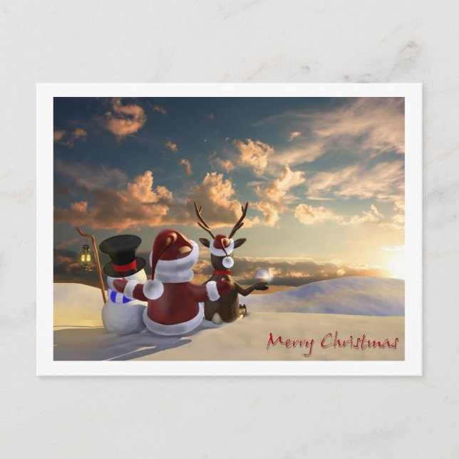 Cartes Pour Fêtes Annuelles Père Noël, rennes et givre (Devant)