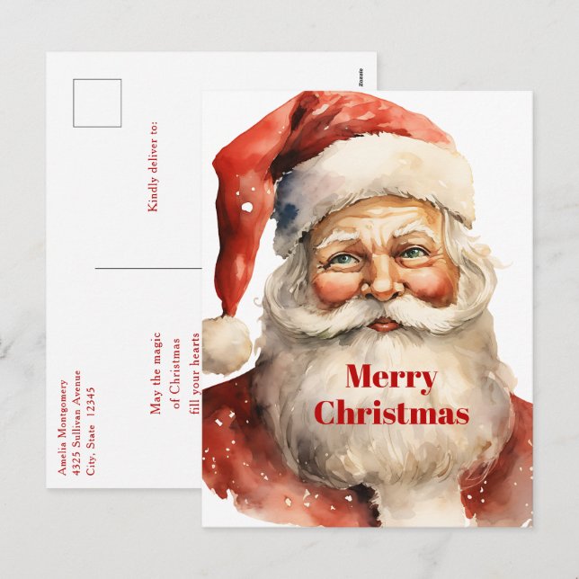 Cartes Pour Fêtes Annuelles Père Noël rétro (Devant / Derrière)