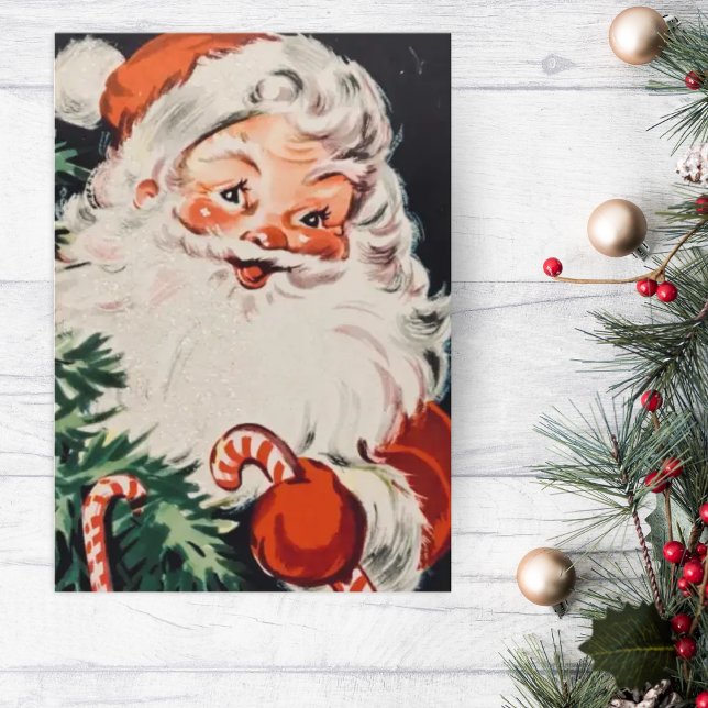 Cartes Pour Fêtes Annuelles Père Noël rétro avec Sucres de canne personnalisés (Créateur téléchargé)