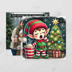 Cartes Pour Fêtes Annuelles Père Noël’s Sleepy Helper Dormant sur les cadeaux