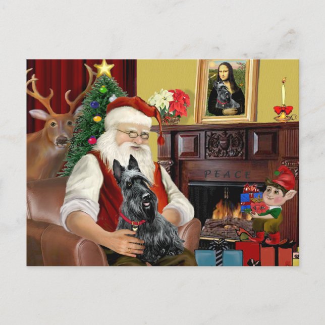 Cartes Pour Fêtes Annuelles Père Noël Scottish Terrier (Devant)