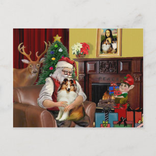 Cartes Pour Fêtes Annuelles père Noël Sheltie (sw)