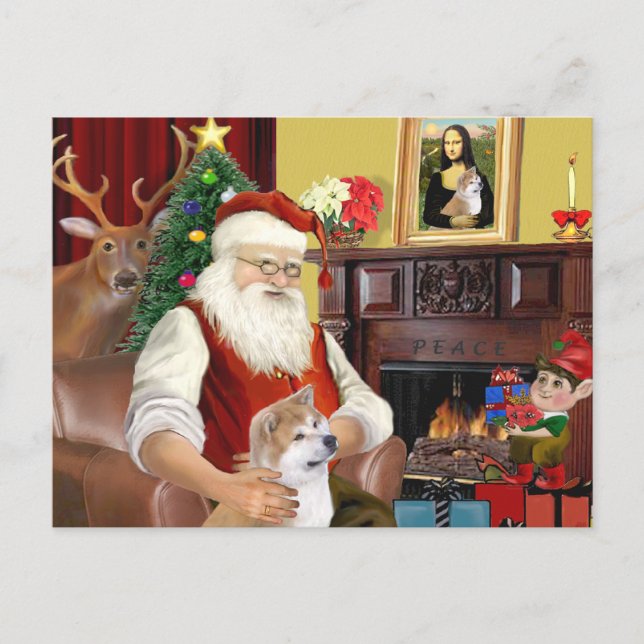 Cartes Pour Fêtes Annuelles Père Noël Shiba Inu (lkup) (Devant)