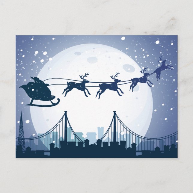 Cartes Pour Fêtes Annuelles Père Noël Skyline Fligh (Devant)
