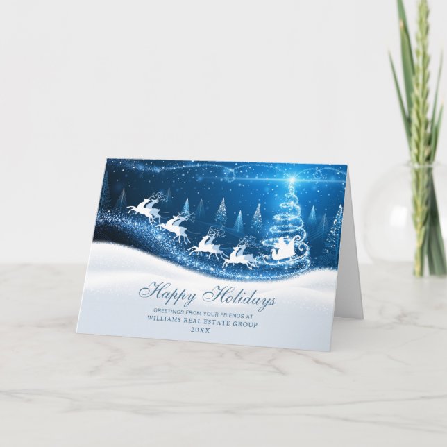 Cartes Pour Fêtes Annuelles Père Noël Sleigh Joyeux Noël Accueil d'entreprise (Devant)