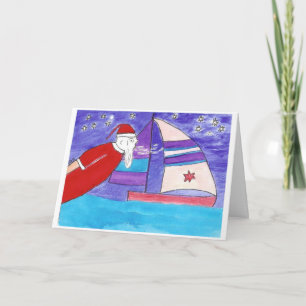 Cartes Pour Fêtes Annuelles Père Noël soufflant le vent dans des vos voiles