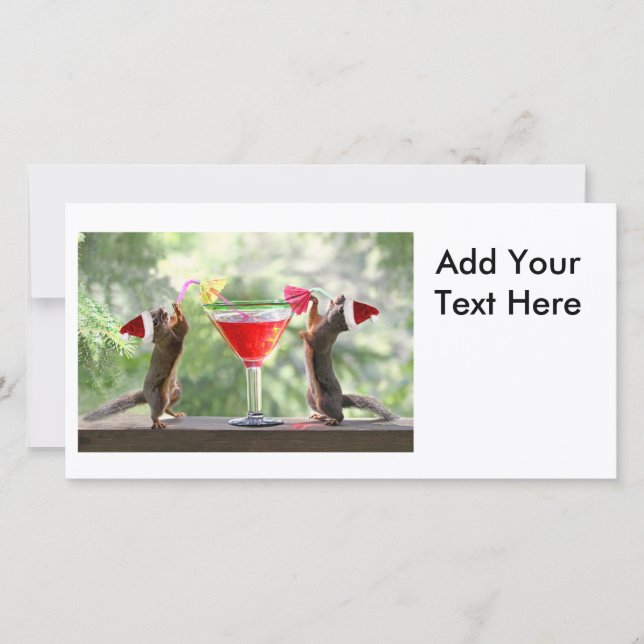Cartes Pour Fêtes Annuelles Père Noël Squirrels Boire un Cocktail (Devant)
