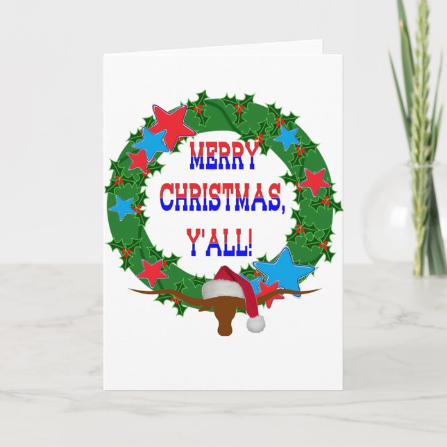 Cartes Pour Fêtes Annuelles Père Noël Steer - Joyeux Noël Y'all (Devant)