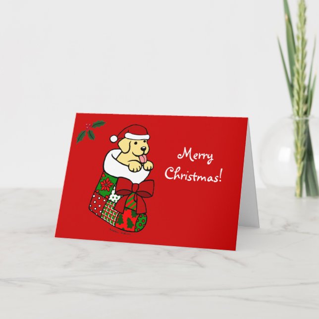 Cartes Pour Fêtes Annuelles Père Noël Stocker Jaune Lab Puppy Cartoon (Devant)