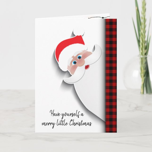 Cartes Pour Fêtes Annuelles Père Noël Sur Buffalo Plaid (Devant)