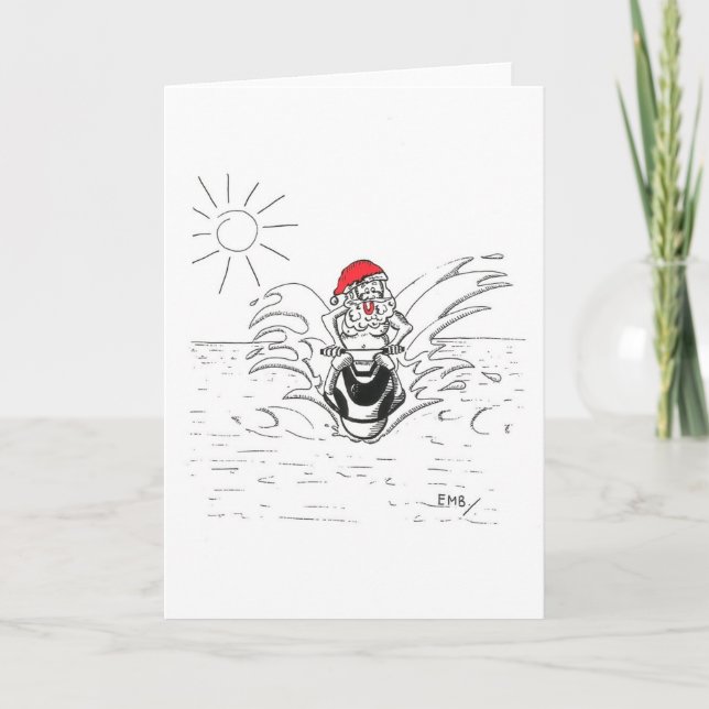 Cartes Pour Fêtes Annuelles Père Noël sur JetSki (Devant)