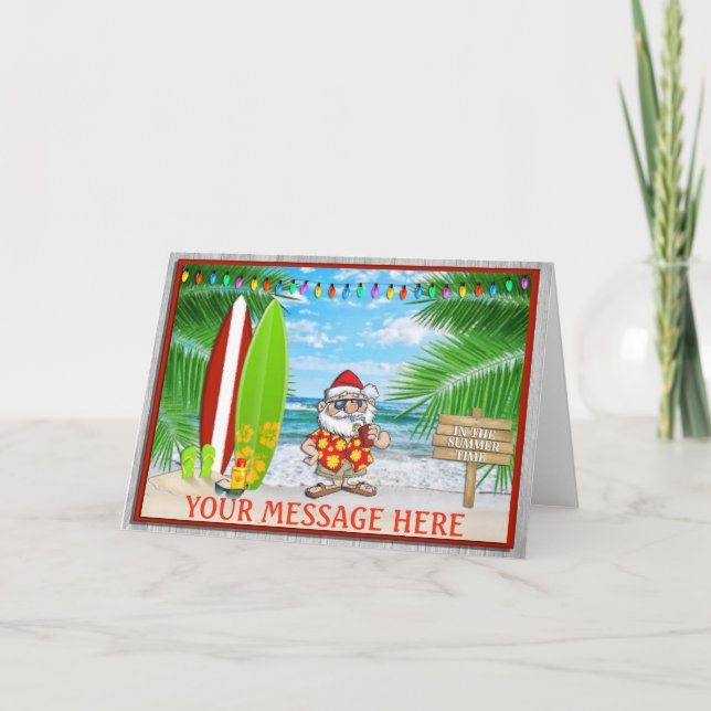 CARTES POUR FÊTES ANNUELLES PÈRE NOËL SUR LA PLAGE (Devant)