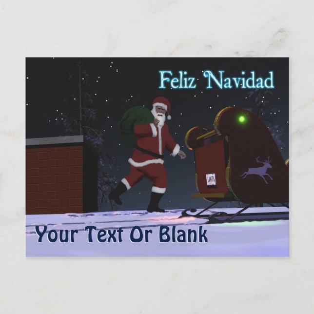 Cartes Pour Fêtes Annuelles Père Noël Sur Le Toit - Feliz Navidad (Devant)