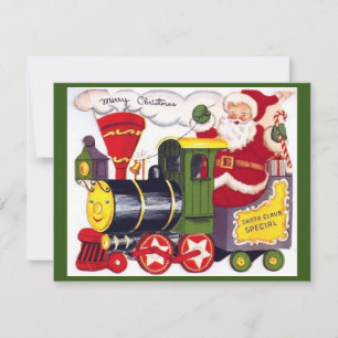 Cartes Pour Fêtes Annuelles Père Noël Sur Le Train De Noël Rétro Vintage