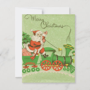 Cartes Pour Fêtes Annuelles Père Noël Sur Le Train De Noël Rétro Vintage