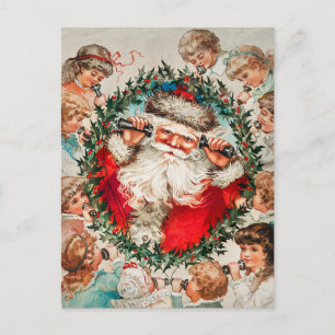 Cartes Pour Fêtes Annuelles Père Noël sur les téléphones à cordes écoutant les