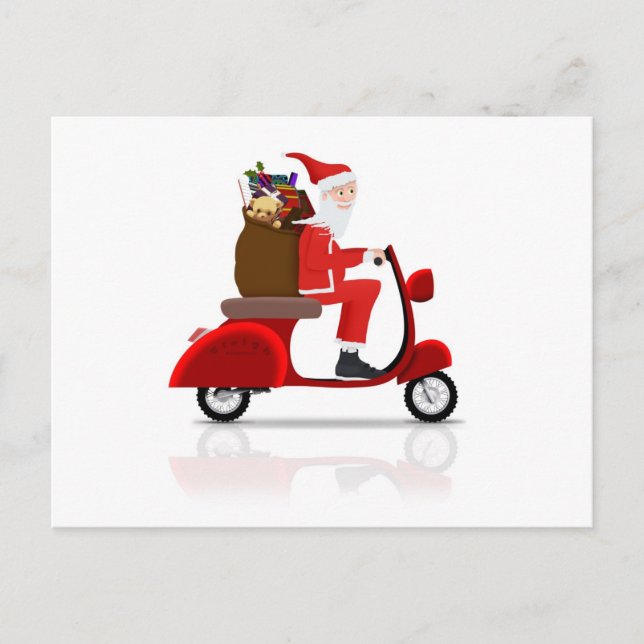 Cartes Pour Fêtes Annuelles Père Noël sur Scooter (Devant)