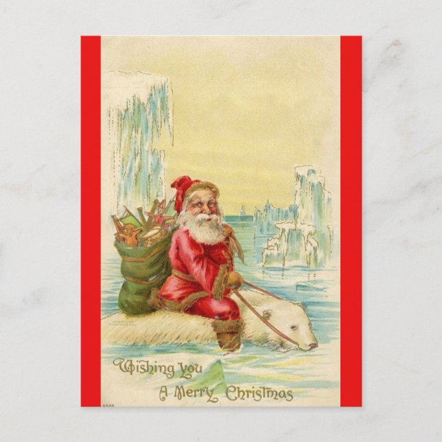 Cartes Pour Fêtes Annuelles Père Noël sur un ours polaire (Devant)