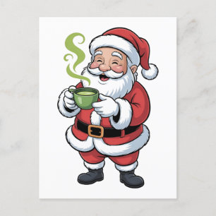 Cartes Pour Fêtes Annuelles Père Noël tenant Matcha Boire Noël