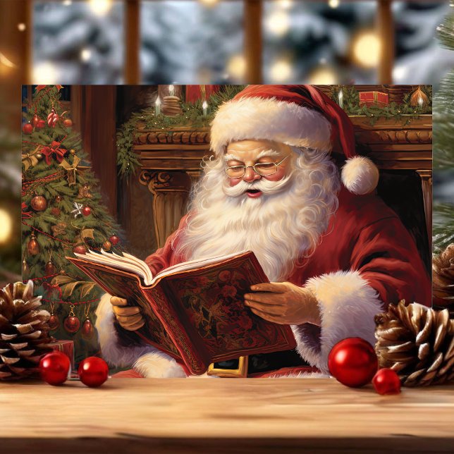 Cartes Pour Fêtes Annuelles Père Noël Traditionnelle Lire Un Livre Noël (Créateur téléchargé)