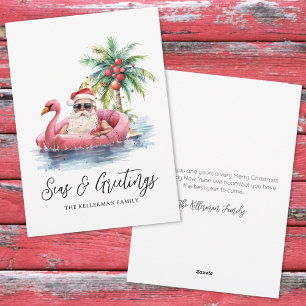 Cartes Pour Fêtes Annuelles Père Noël Tropical Beach Joyeuses Fêtes de Noël