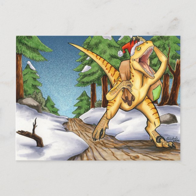 Cartes Pour Fêtes Annuelles Père Noël Velociraptor (Devant)