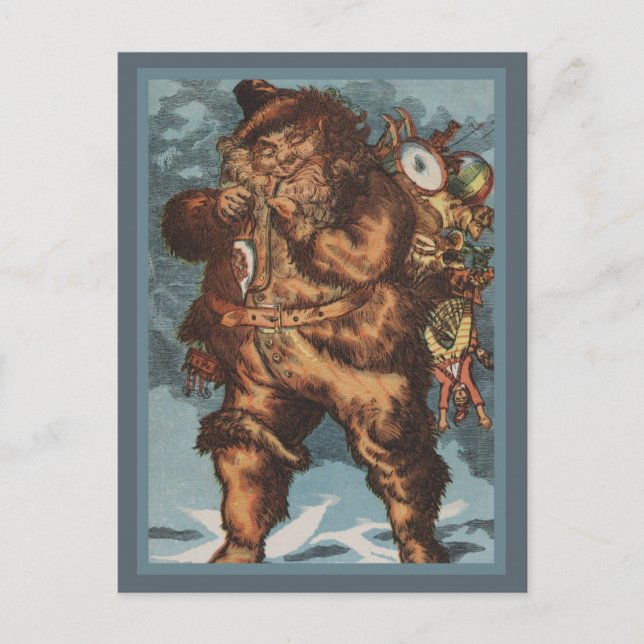 Cartes Pour Fêtes Annuelles Père Noël velu fumant son tuyau (Devant)