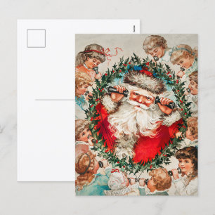 Cartes Pour Fêtes Annuelles Père Noël victorien au téléphone avec enfants