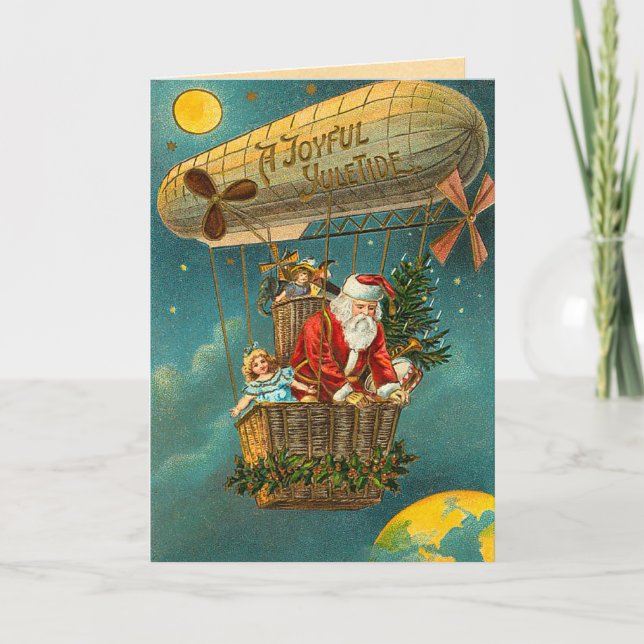 Cartes Pour Fêtes Annuelles Père Noël victorien dans un ballon (Devant)