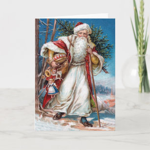Cartes Pour Fêtes Annuelles Père Noël victorien en Velours rouge et fourrure b