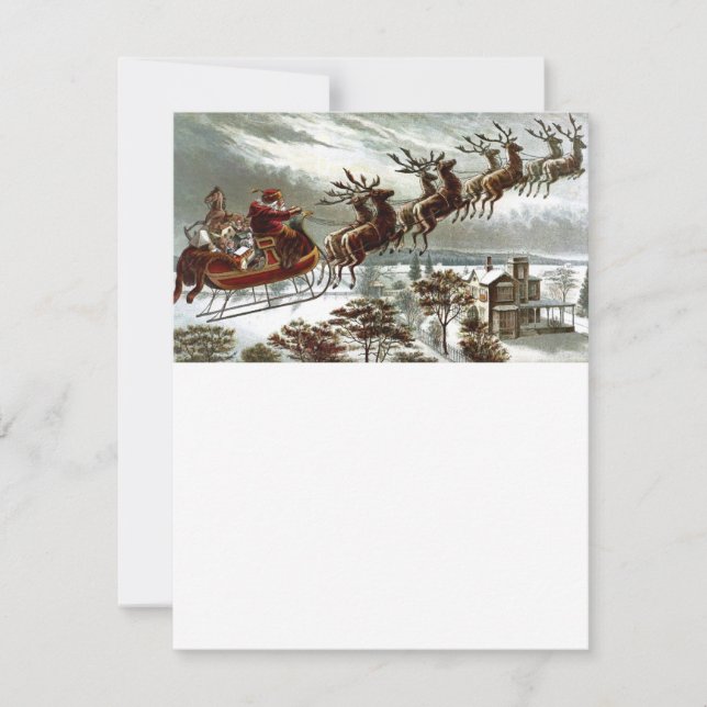 Cartes Pour Fêtes Annuelles Père Noël victorien Reindeer et Sleigh (Devant)