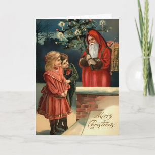 Cartes Pour Fêtes Annuelles Père Noël victorienne en colère avec arbre