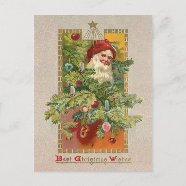 Cartes Pour Fêtes Annuelles Père Noël victorienne et sapin de Noël (Devant)