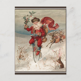 Cartes Pour Fêtes Annuelles Père Noël victorienne sur un vélo Vintage
