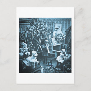 Cartes Pour Fêtes Annuelles Père Noël Victorienne Vintage Stereoview Cyan