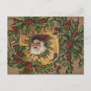 Cartes Pour Fêtes Annuelles Père Noël Vintage Antique Houx Noël