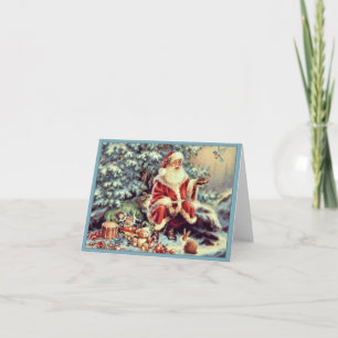 Cartes Pour Fêtes Annuelles Père Noël vintage avec animaux de la forêt