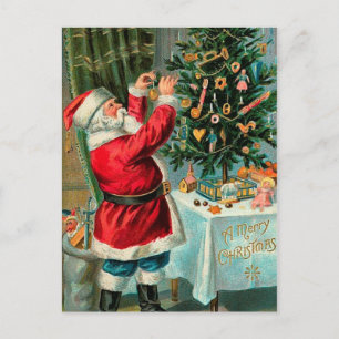Cartes Pour Fêtes Annuelles Père Noël vintage avec arbre de Noël