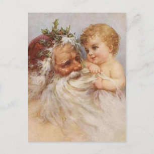 Cartes Pour Fêtes Annuelles Père Noël vintage avec bébé