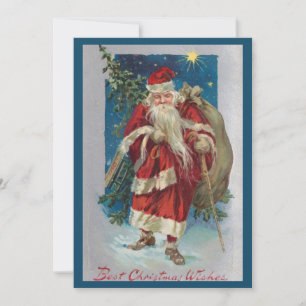 Cartes Pour Fêtes Annuelles Père Noël vintage avec ciel d'hiver