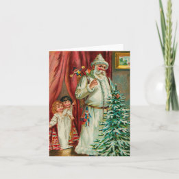 Cartes Pour Fêtes Annuelles Père Noël vintage Avec Enfants