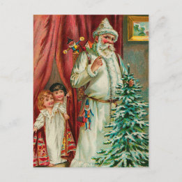Cartes Pour Fêtes Annuelles Père Noël vintage Avec Enfants