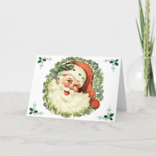 Cartes Pour Fêtes Annuelles Père Noël vintage avec Holly