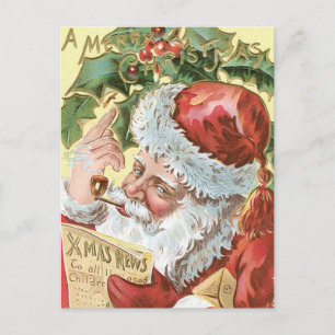 Cartes Pour Fêtes Annuelles Père Noël vintage avec liste