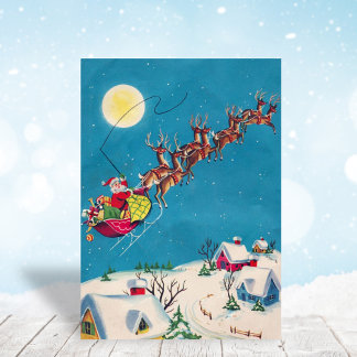 Cartes Pour Fêtes Annuelles Père Noël vintage Avec Nuit De Noël Reindeen